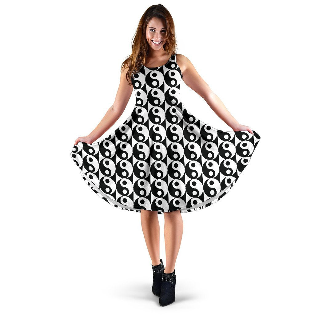 Yin Yang Classic Pattern Design Print Sleeveless Dress