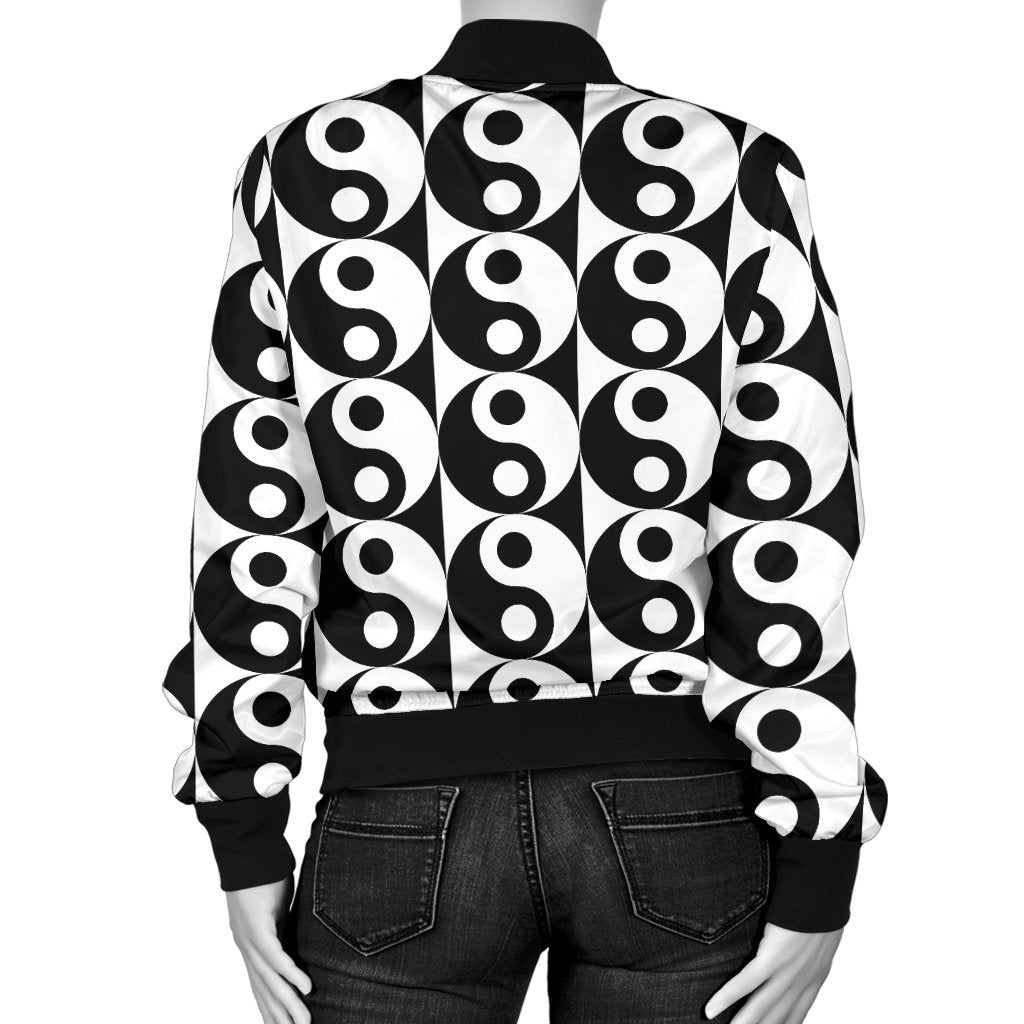 Yin Yang Classic Pattern Design Print Women Casual Bomber Jacket