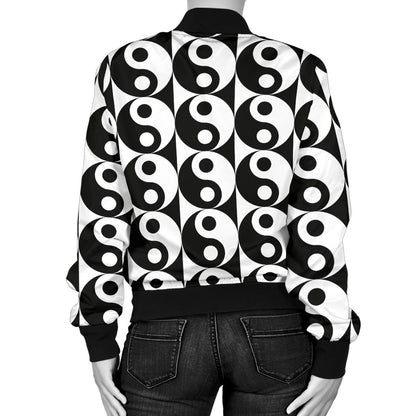 Yin Yang Classic Pattern Design Print Women Casual Bomber Jacket