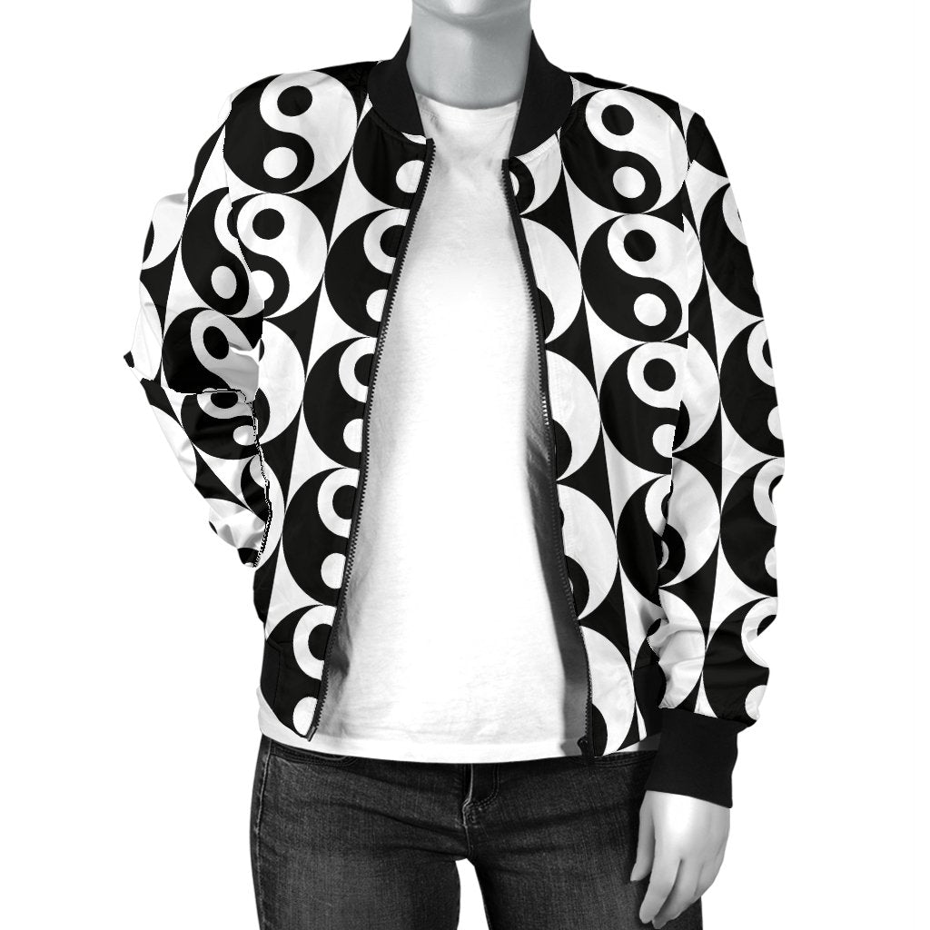 Yin Yang Classic Pattern Design Print Women Casual Bomber Jacket