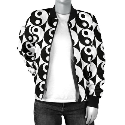 Yin Yang Classic Pattern Design Print Women Casual Bomber Jacket