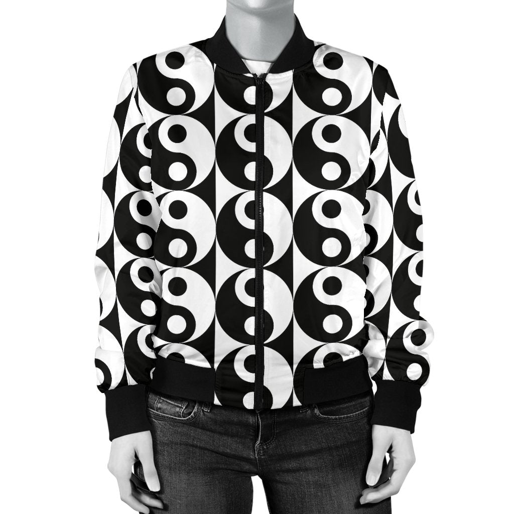 Yin Yang Classic Pattern Design Print Women Casual Bomber Jacket