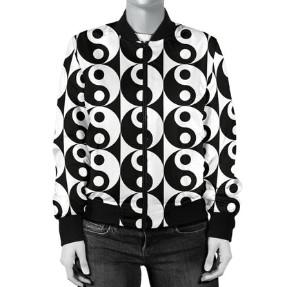 Yin Yang Classic Pattern Design Print Women Casual Bomber Jacket