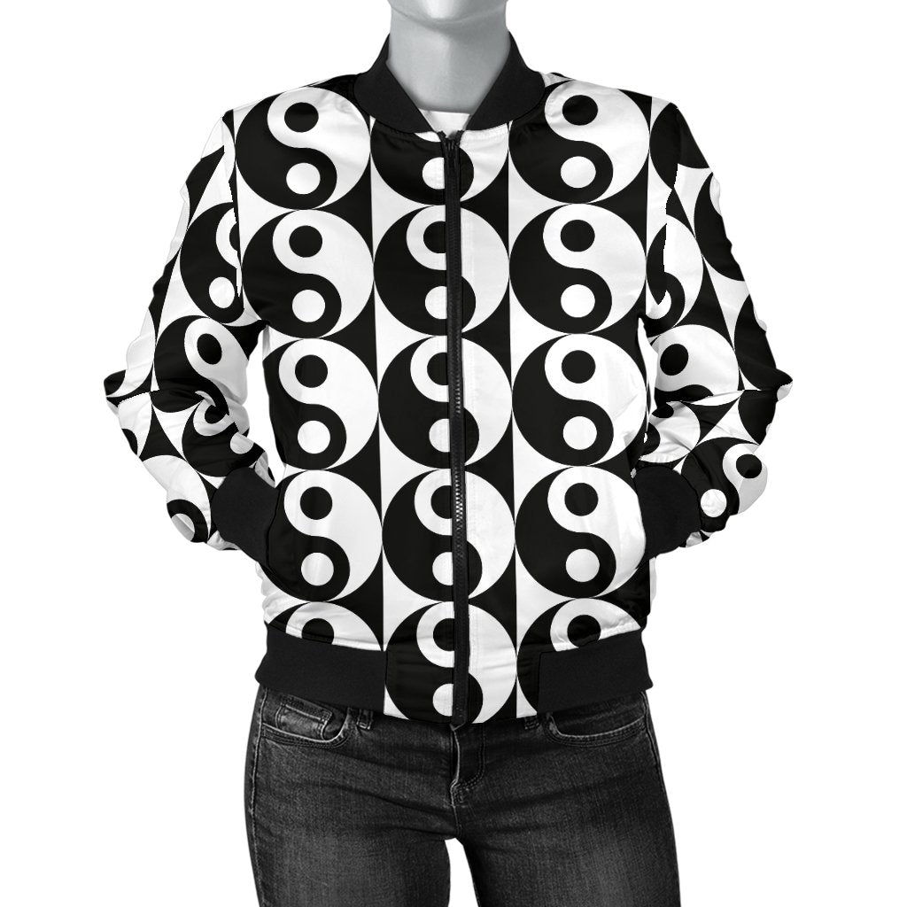 Yin Yang Classic Pattern Design Print Women Casual Bomber Jacket