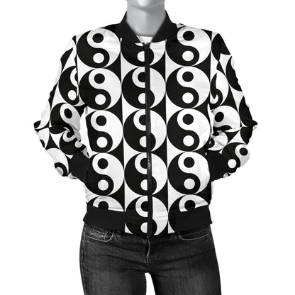 Yin Yang Classic Pattern Design Print Women Casual Bomber Jacket