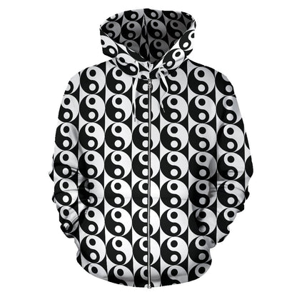 Yin Yang Classic Pattern Design Print Zip Up Hoodie