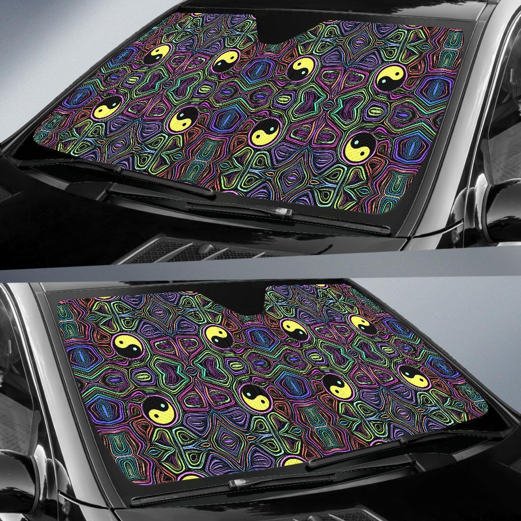 Yin Yang Neon Color Design Print Car Sun Shade For Windshield