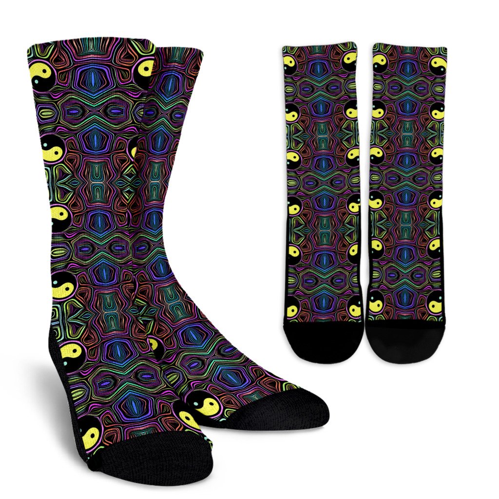 Yin Yang Neon Color Design Print Crew Socks