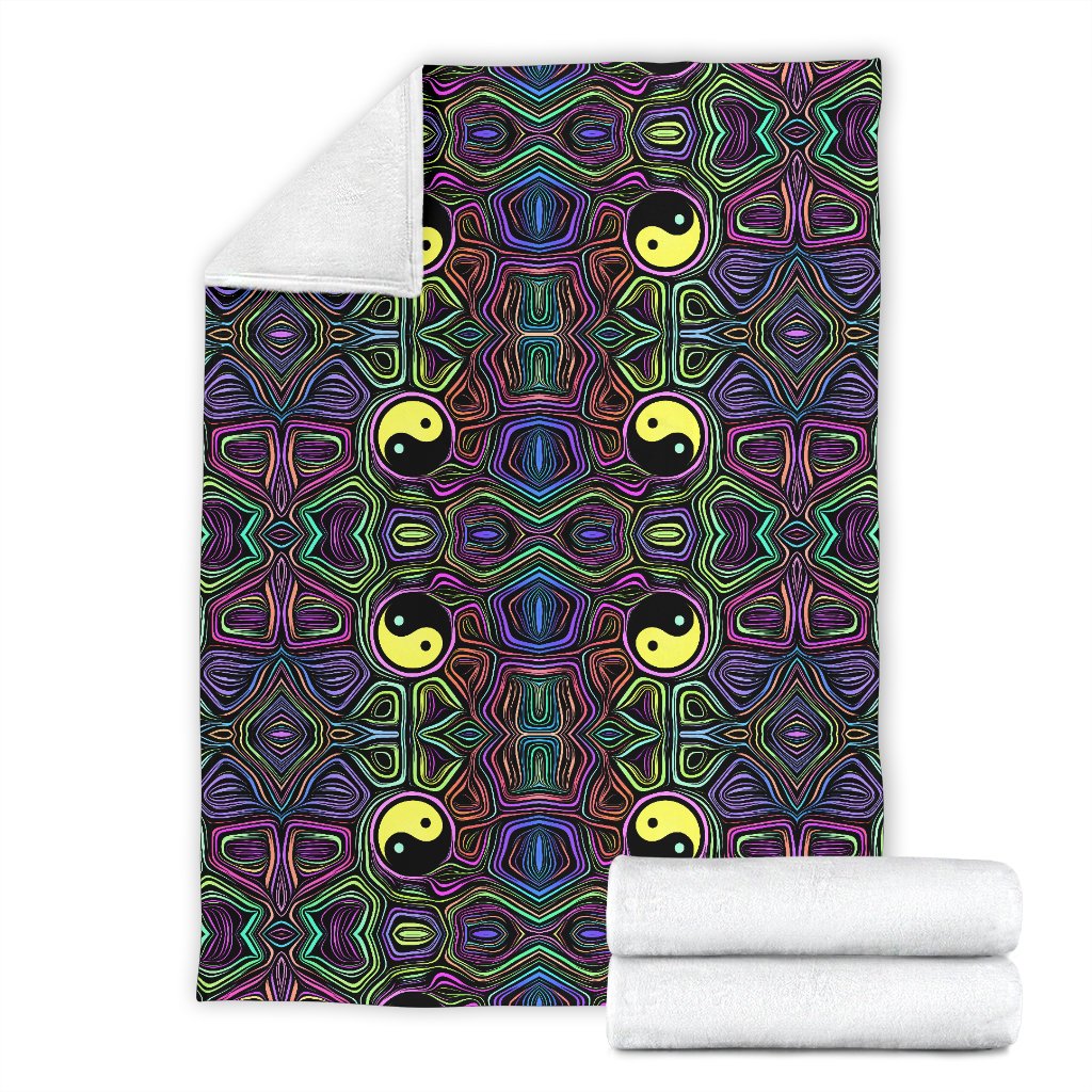 Yin Yang Neon Color Design Print Fleece Blanket
