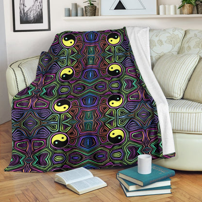 Yin Yang Neon Color Design Print Fleece Blanket