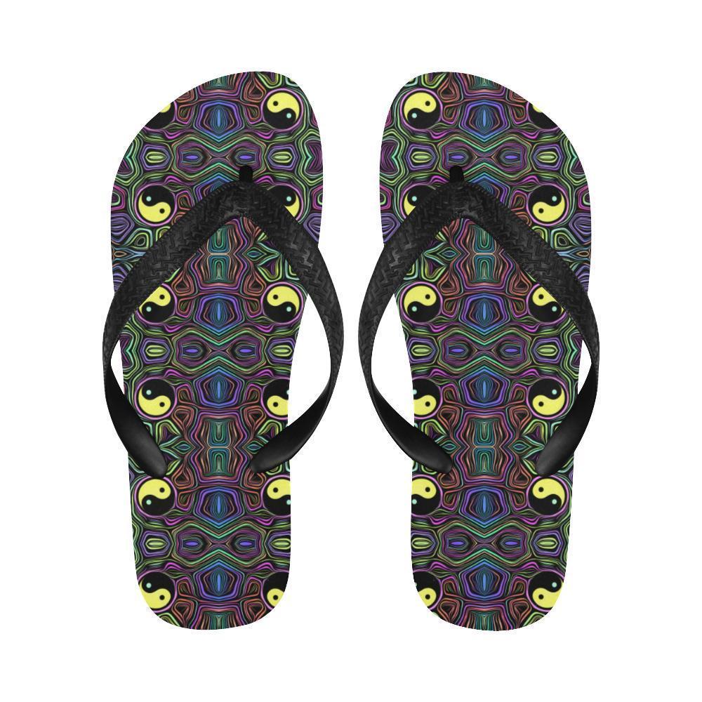 Yin Yang Neon Color Design Print Flip Flops-JTAMIGO.COM