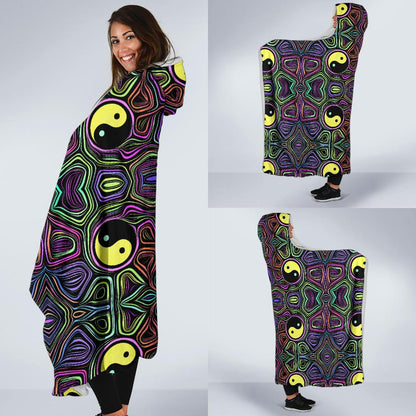 Yin Yang Neon Color Design Print Hooded Blanket-JTAMIGO.COM