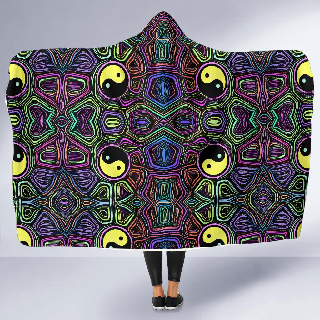 Yin Yang Neon Color Design Print Hooded Blanket-JTAMIGO.COM