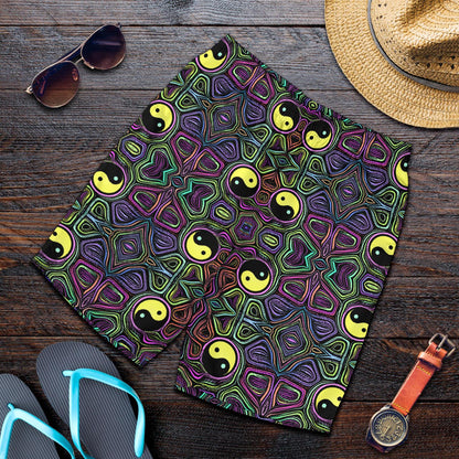 Yin Yang Neon Color Design Print Mens Shorts-JTAMIGO.COM