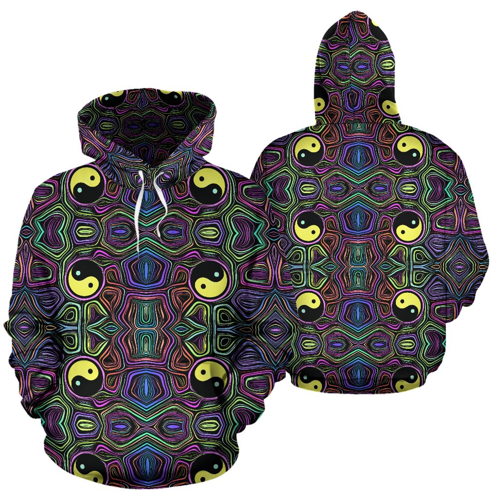 Yin Yang Neon Color Design Print Pullover Hoodie