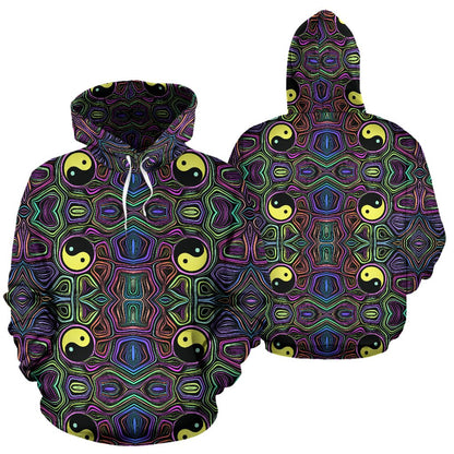 Yin Yang Neon Color Design Print Pullover Hoodie