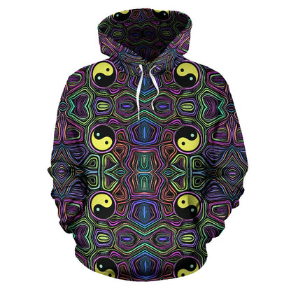 Yin Yang Neon Color Design Print Pullover Hoodie