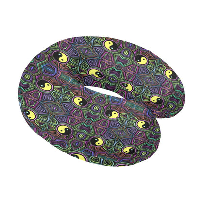 Yin Yang Neon Color Design Print U-Shaped Travel Neck Pillow-JTAMIGO.COM
