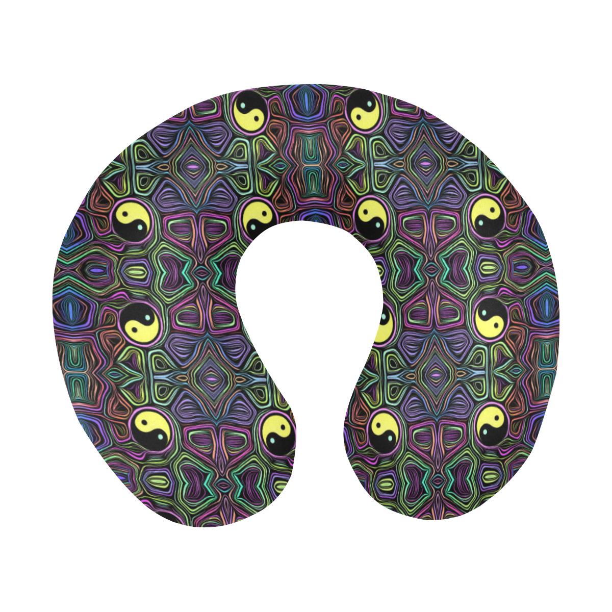 Yin Yang Neon Color Design Print U-Shaped Travel Neck Pillow-JTAMIGO.COM