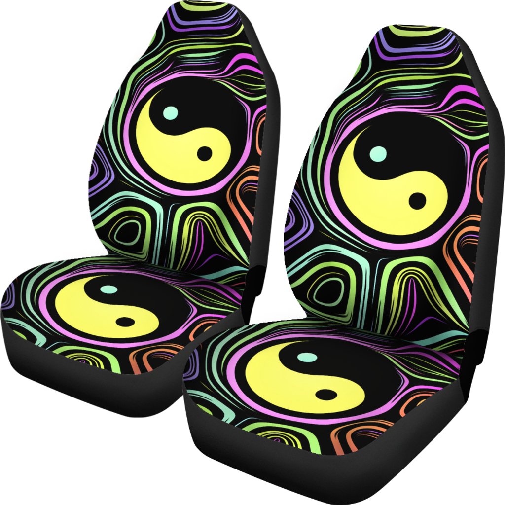 Yin Yang Neon Color Design Print Universal Fit Car Seat Covers