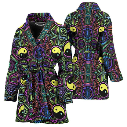 Yin Yang Neon Color Design Print Women Bath Robe-JTAMIGO.COM