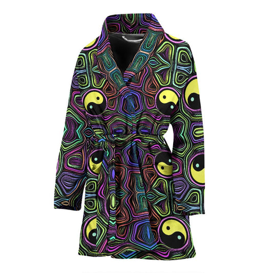 Yin Yang Neon Color Design Print Women Bath Robe-JTAMIGO.COM