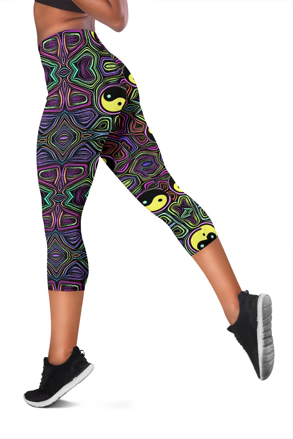 Yin Yang Neon Color Design Print Women Capris