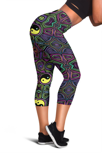 Yin Yang Neon Color Design Print Women Capris