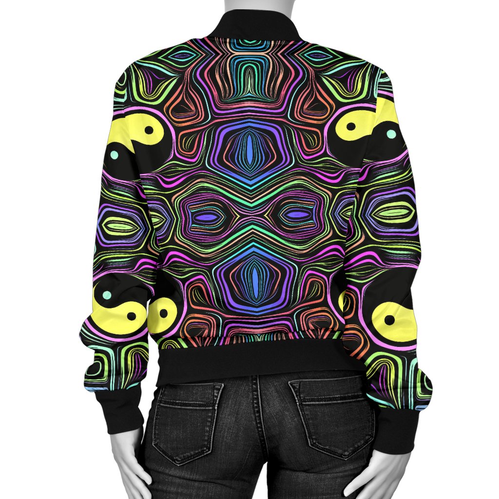 Yin Yang Neon Color Design Print Women Casual Bomber Jacket