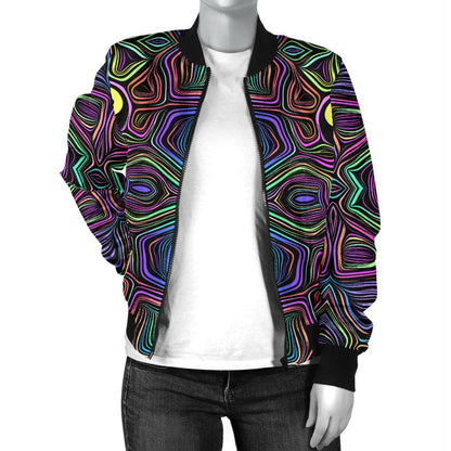 Yin Yang Neon Color Design Print Women Casual Bomber Jacket