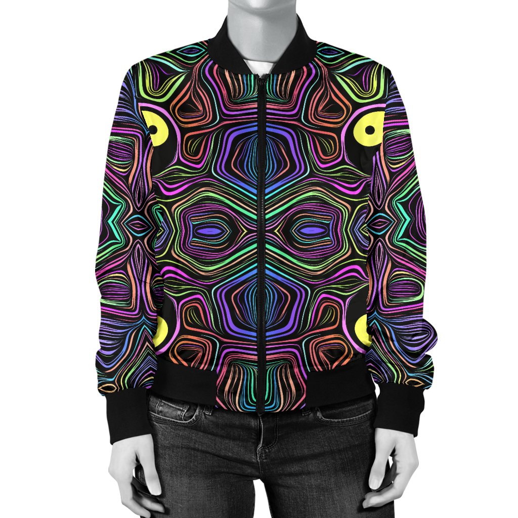 Yin Yang Neon Color Design Print Women Casual Bomber Jacket