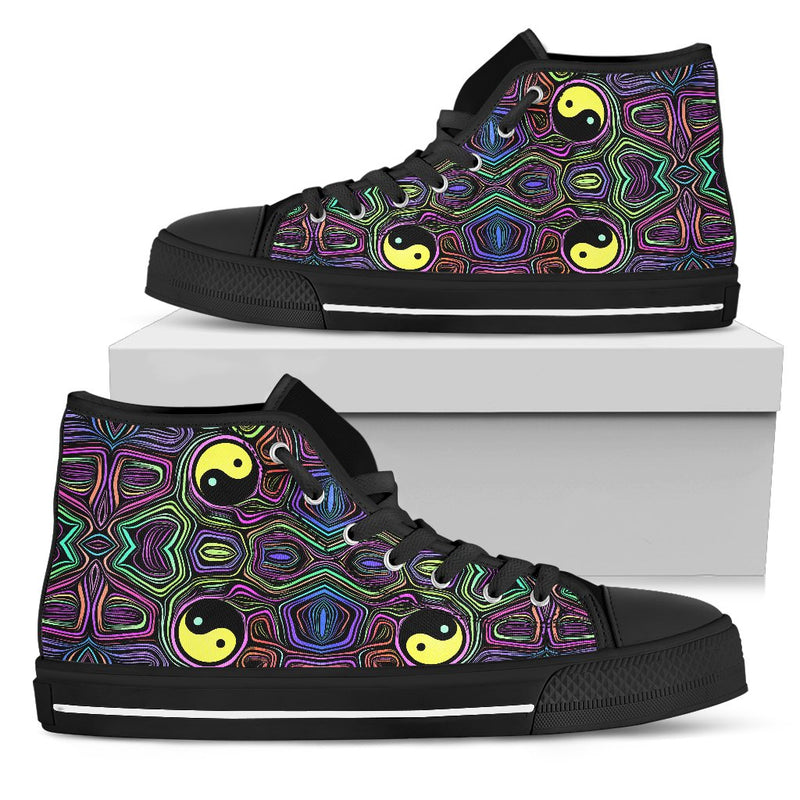 Yin Yang Neon Color Design Print Women High Top Shoes