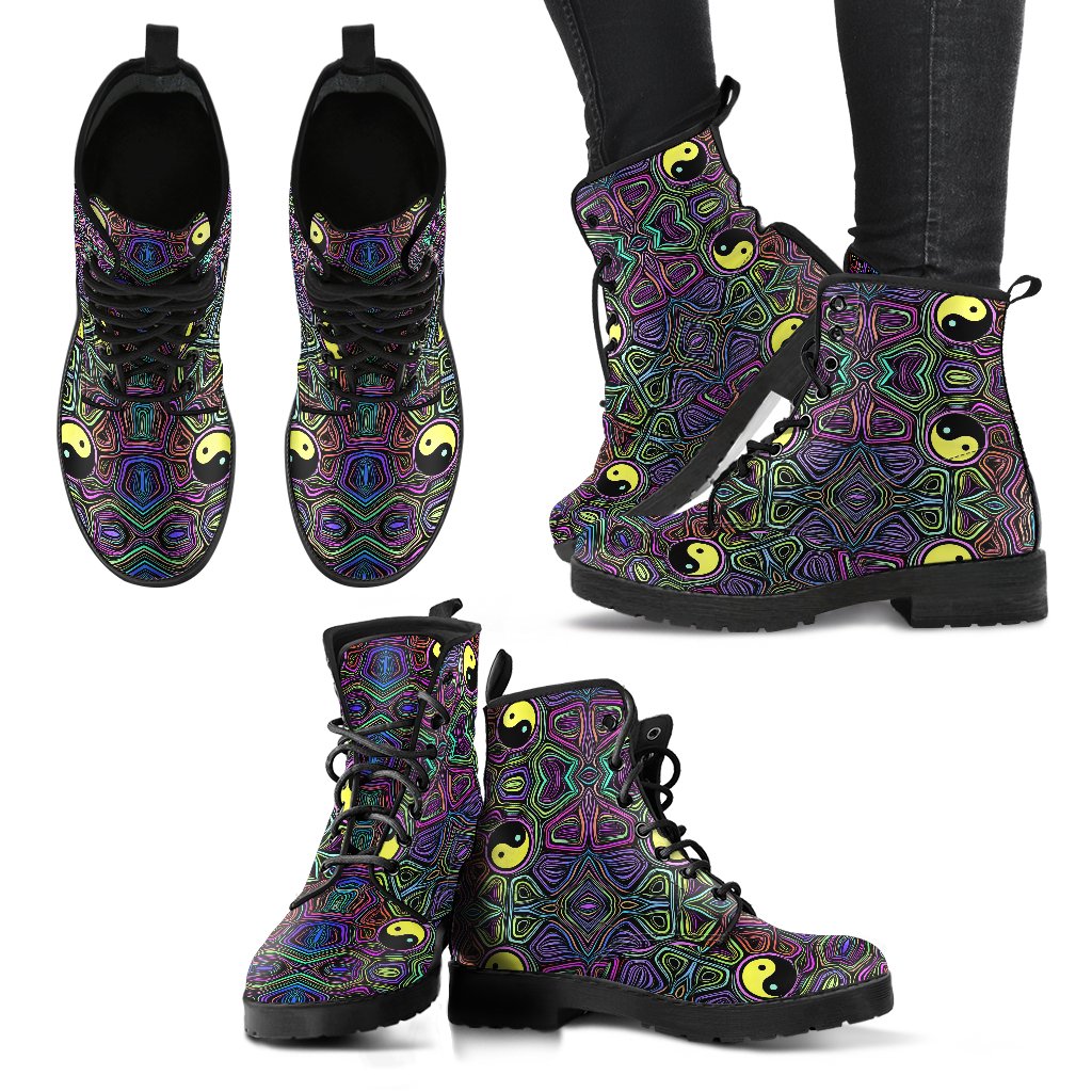 Yin Yang Neon Color Design Print Women Leather Boots-JTAMIGO.COM