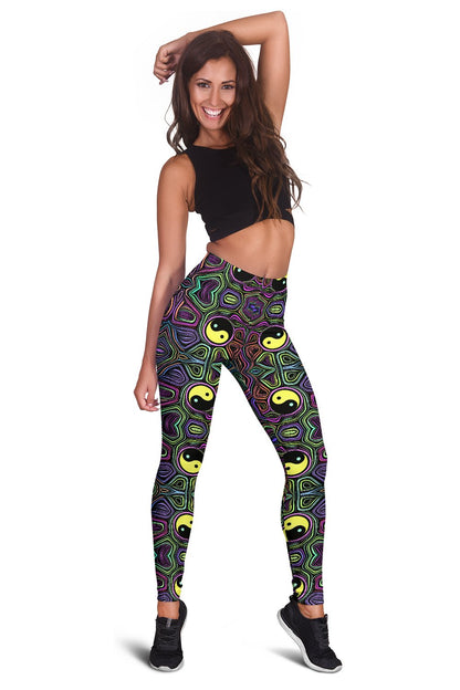 Yin Yang Neon Color Design Print Women Leggings