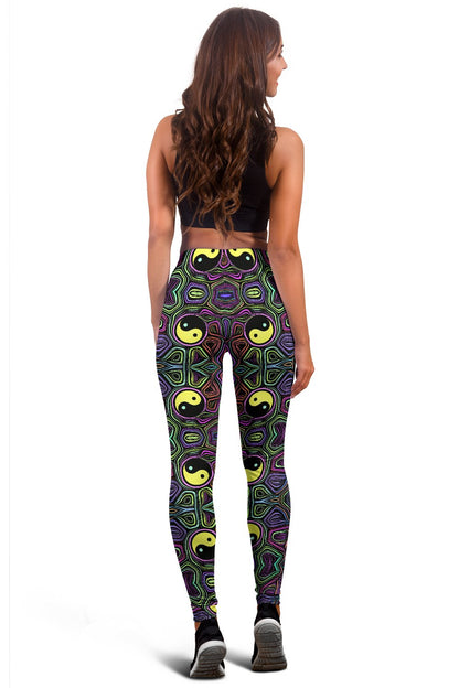 Yin Yang Neon Color Design Print Women Leggings