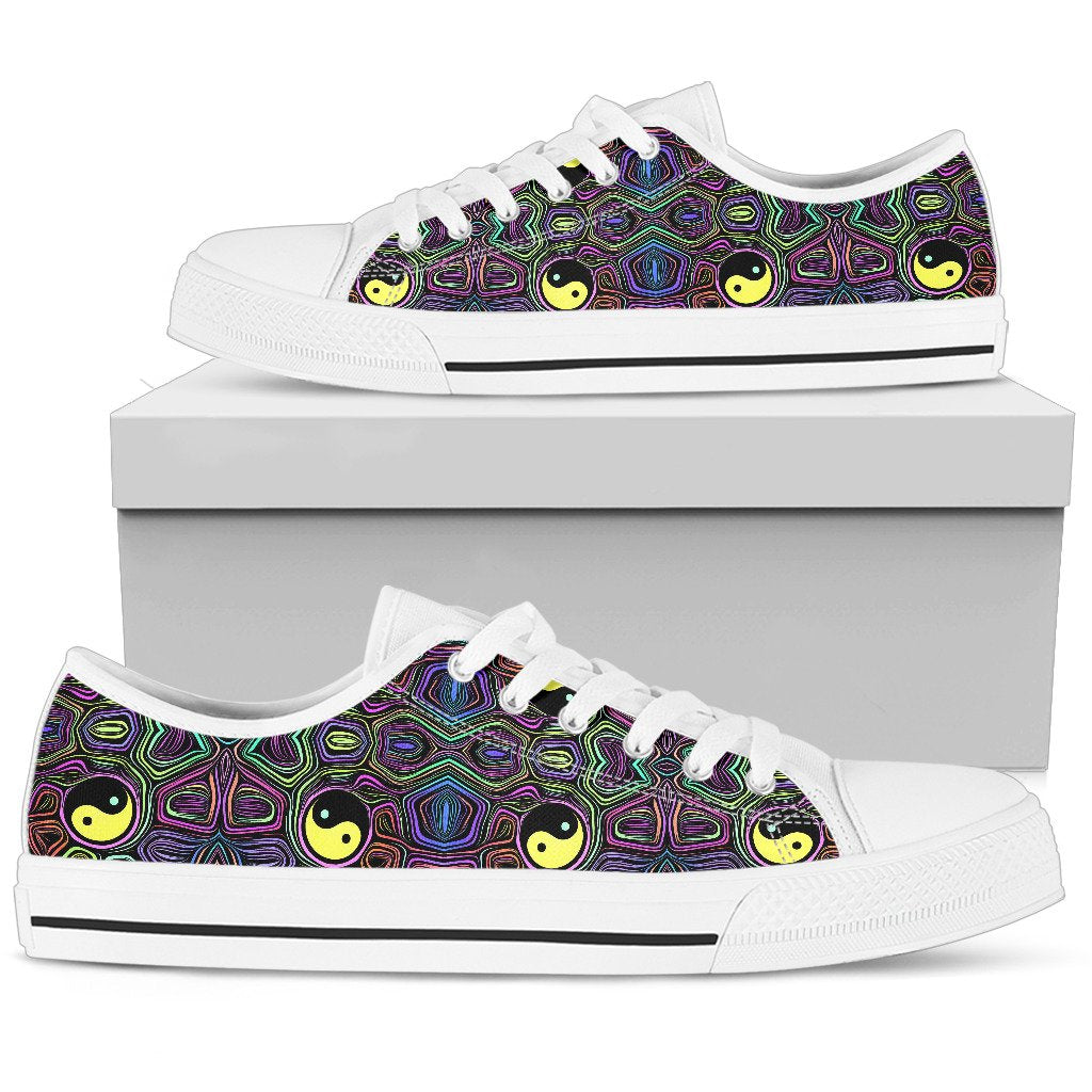 Yin Yang Neon Color Design Print Women Low Top Shoes-JTAMIGO.COM