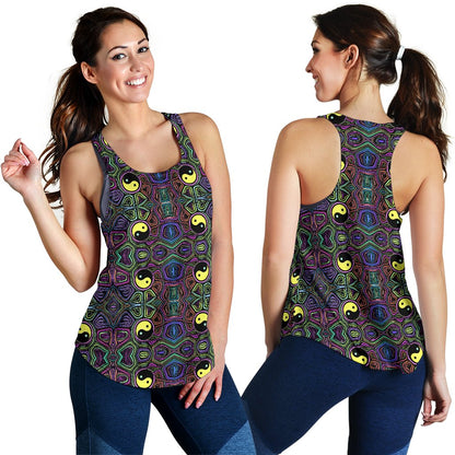 Yin Yang Neon Color Design Print Women Racerback Tank Top