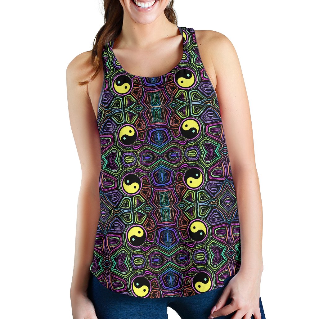 Yin Yang Neon Color Design Print Women Racerback Tank Top