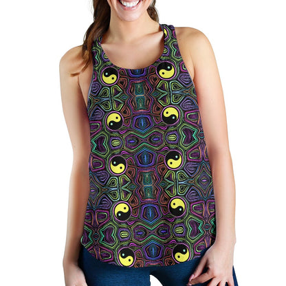 Yin Yang Neon Color Design Print Women Racerback Tank Top