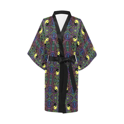 Yin Yang Neon Color Design Print Women Short Kimono Robe