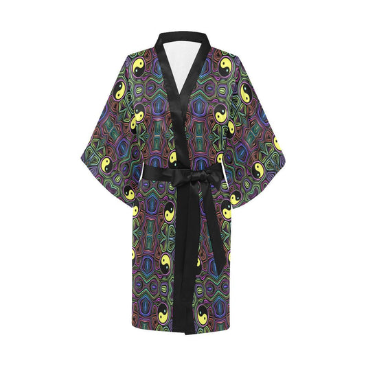 Yin Yang Neon Color Design Print Women Short Kimono Robe