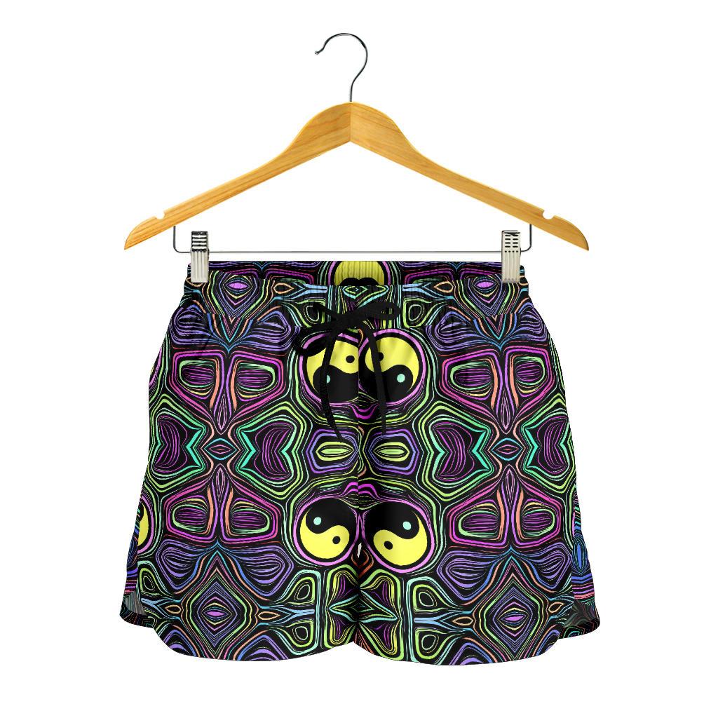 Yin Yang Neon Color Design Print Women Shorts-JTAMIGO.COM