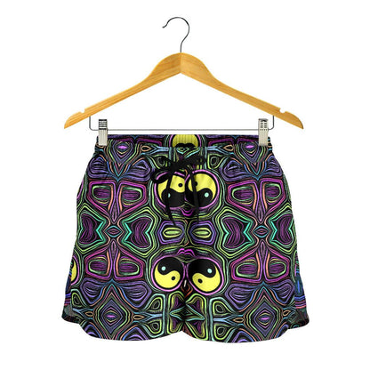 Yin Yang Neon Color Design Print Women Shorts-JTAMIGO.COM