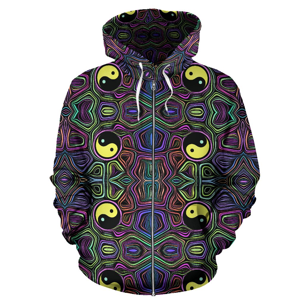 Yin Yang Neon Color Design Print Zip Up Hoodie