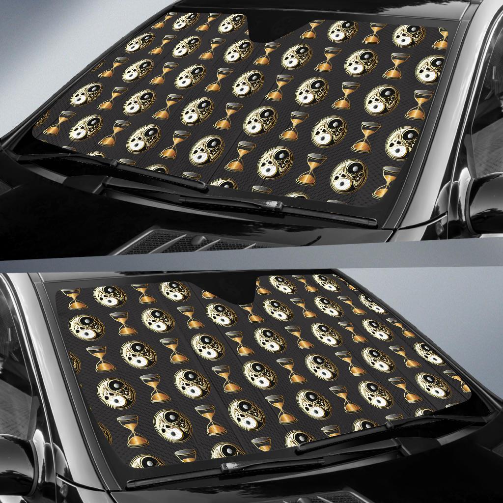 Yin Yang Skull Themed Design Print Car Sun Shade For Windshield