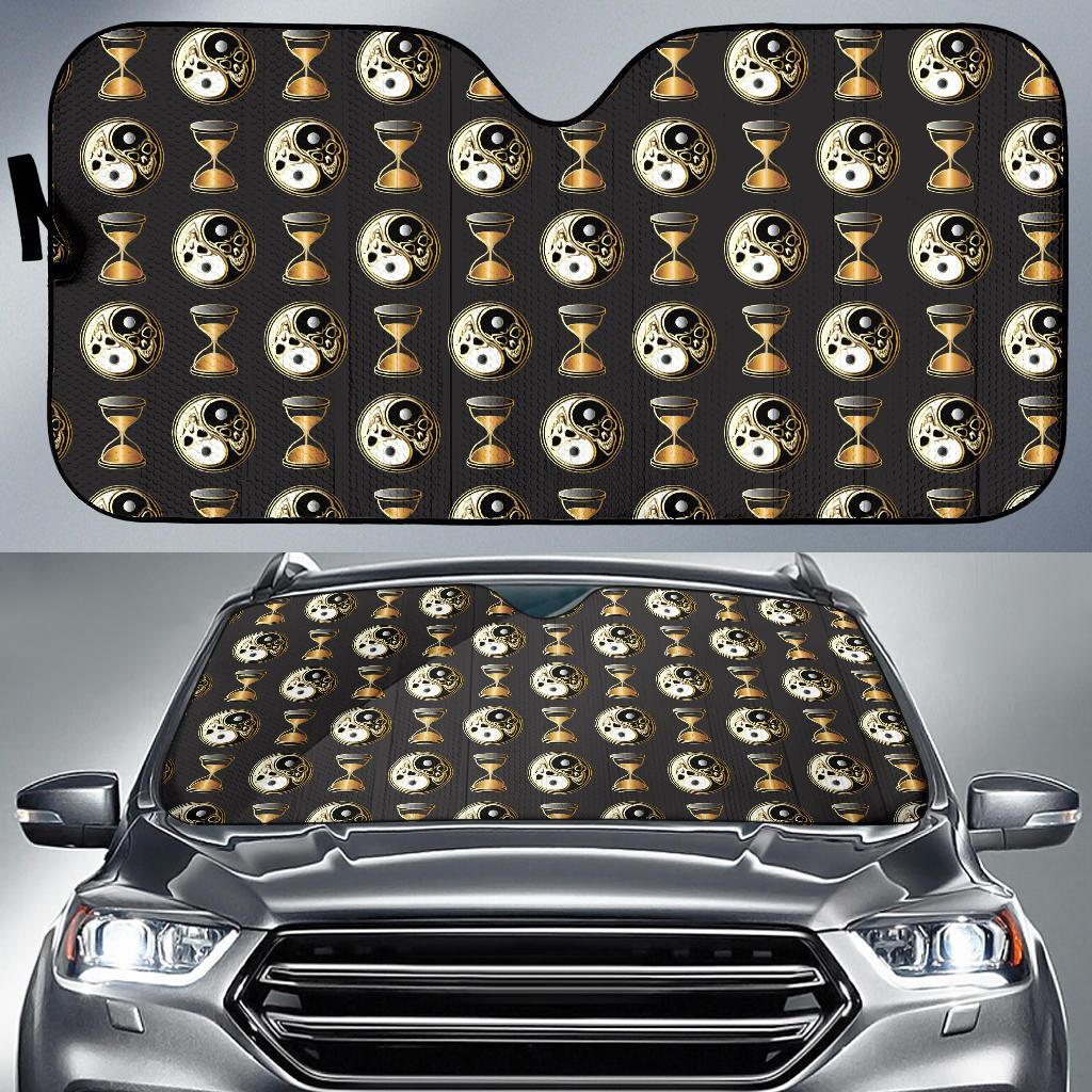 Yin Yang Skull Themed Design Print Car Sun Shade For Windshield