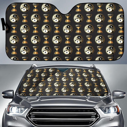 Yin Yang Skull Themed Design Print Car Sun Shade For Windshield