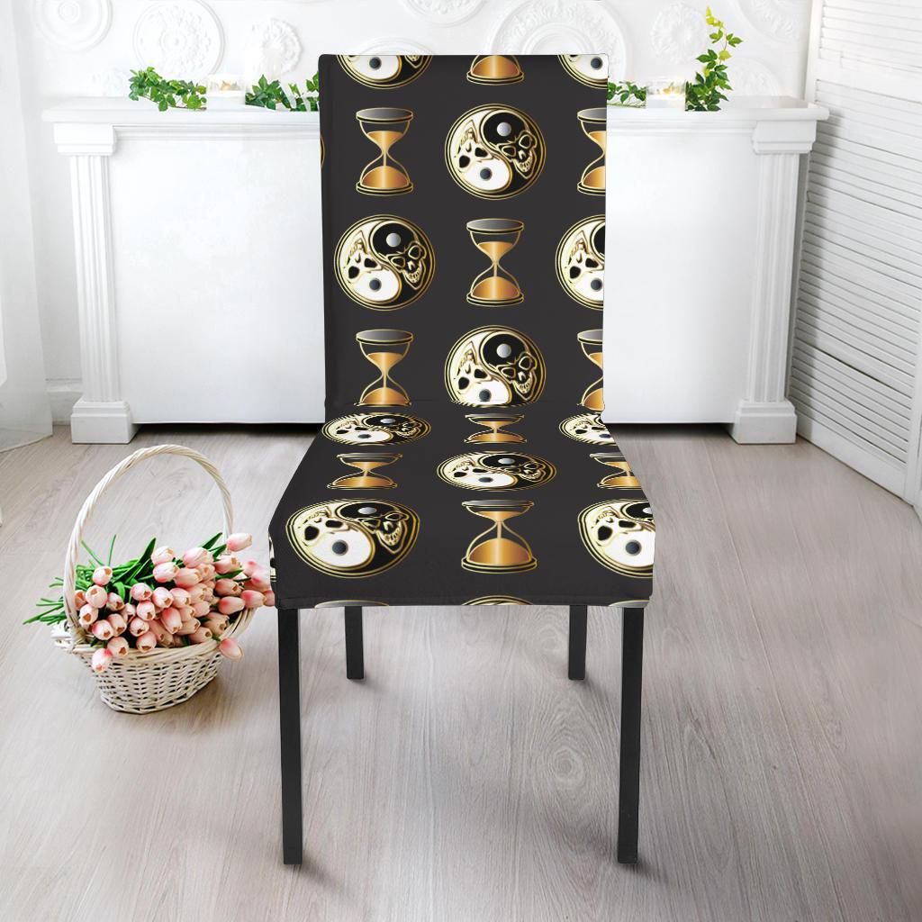 Yin Yang Skull Themed Design Print Dining Chair Slipcover-JTAMIGO.COM