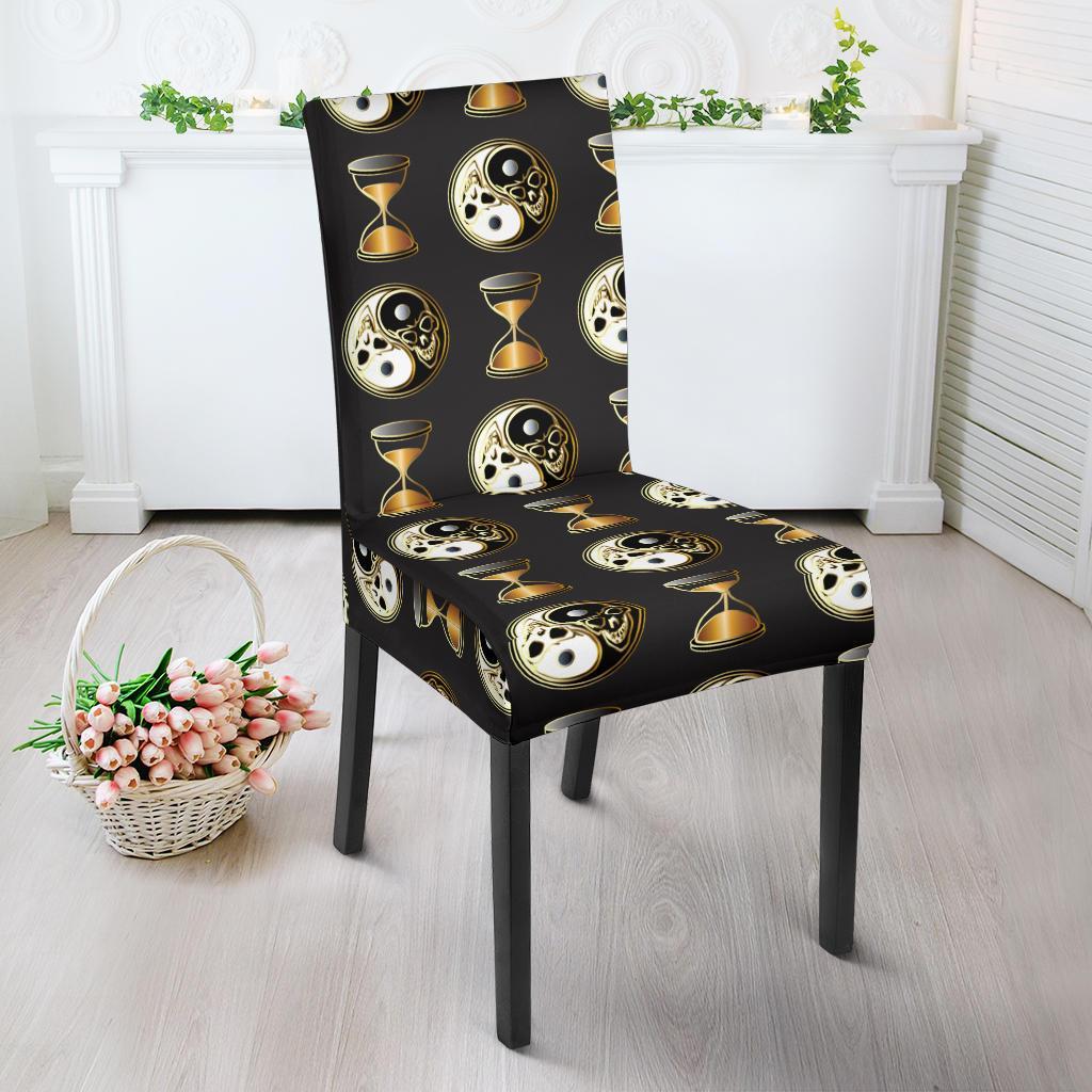 Yin Yang Skull Themed Design Print Dining Chair Slipcover-JTAMIGO.COM