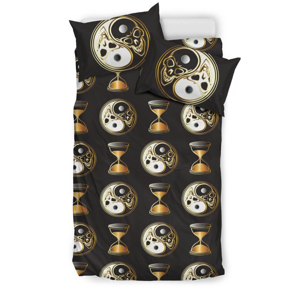 Yin Yang Skull Themed Design Print Duvet Cover Bedding Set